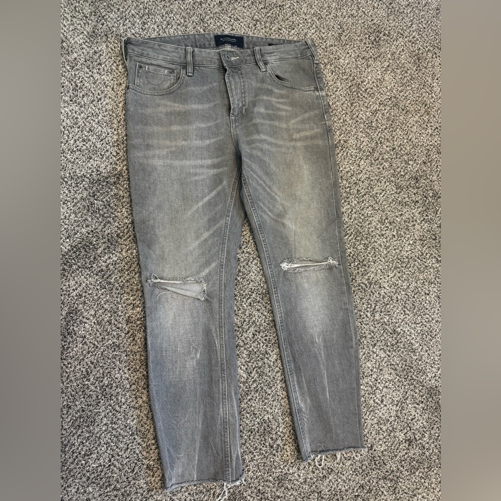 Scotch & Soda Gray Skinny Jeans with Distressed Details